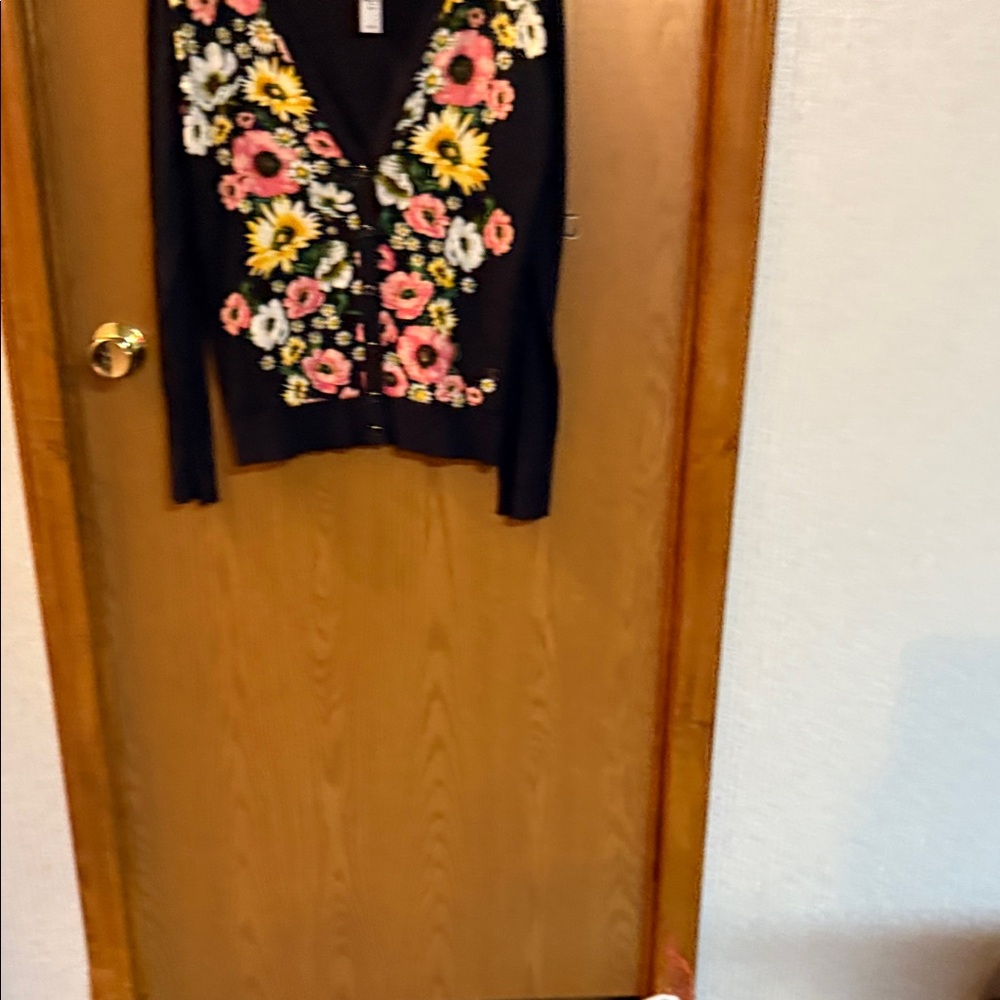 New York & Company Black Cardigan with Floral Embroidery